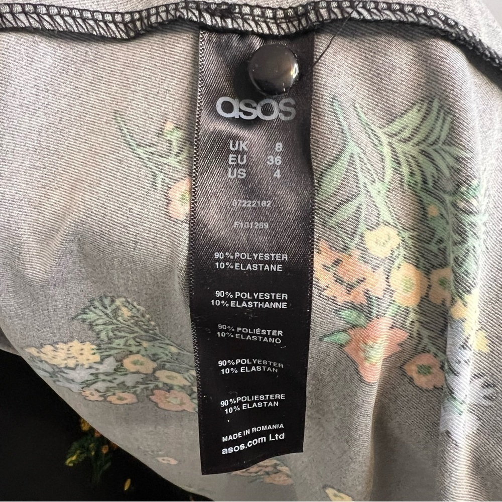 ASOS drawstring Ruffle Sleeve Floral Maxi Dress Black Sz 4 Keyhole Fit & Flare - Picture 10 of 13